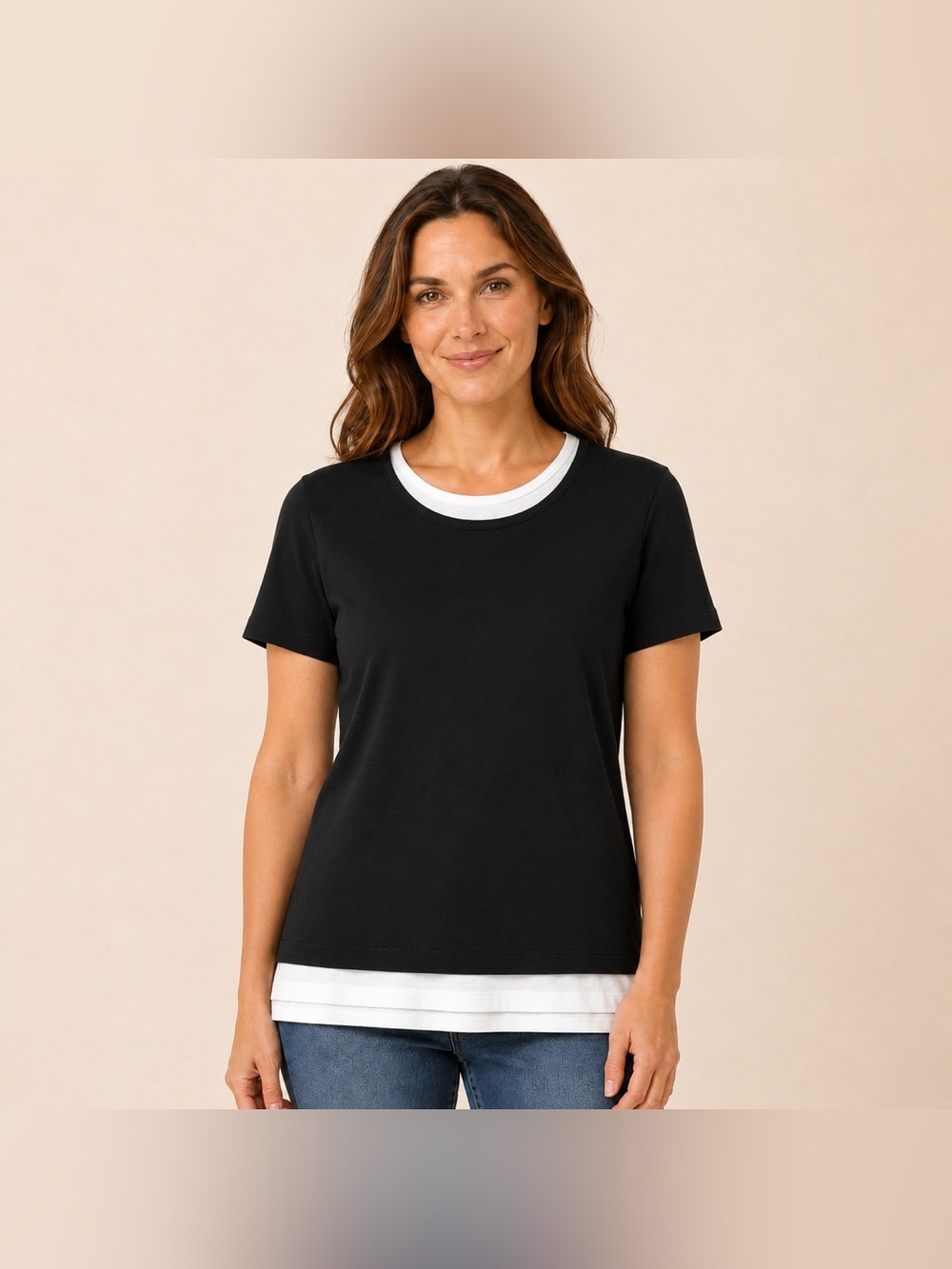 NEW White Stag Women’s M 8/10 Black White Layered Look 100% Cotton T-Shirt